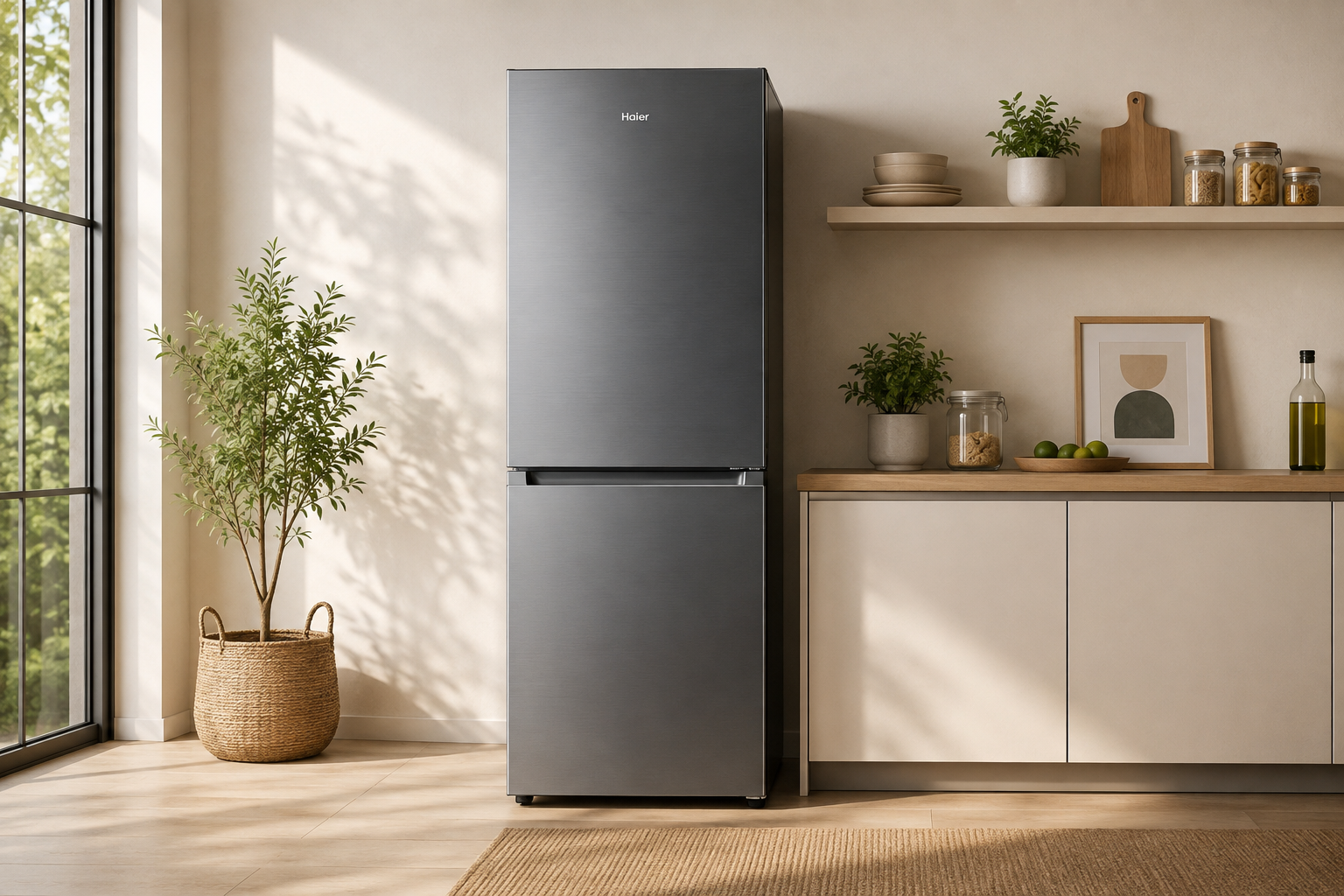 Haier Cube 90 Fridge Freezer with spacious four-door design in a modern kitchen setting