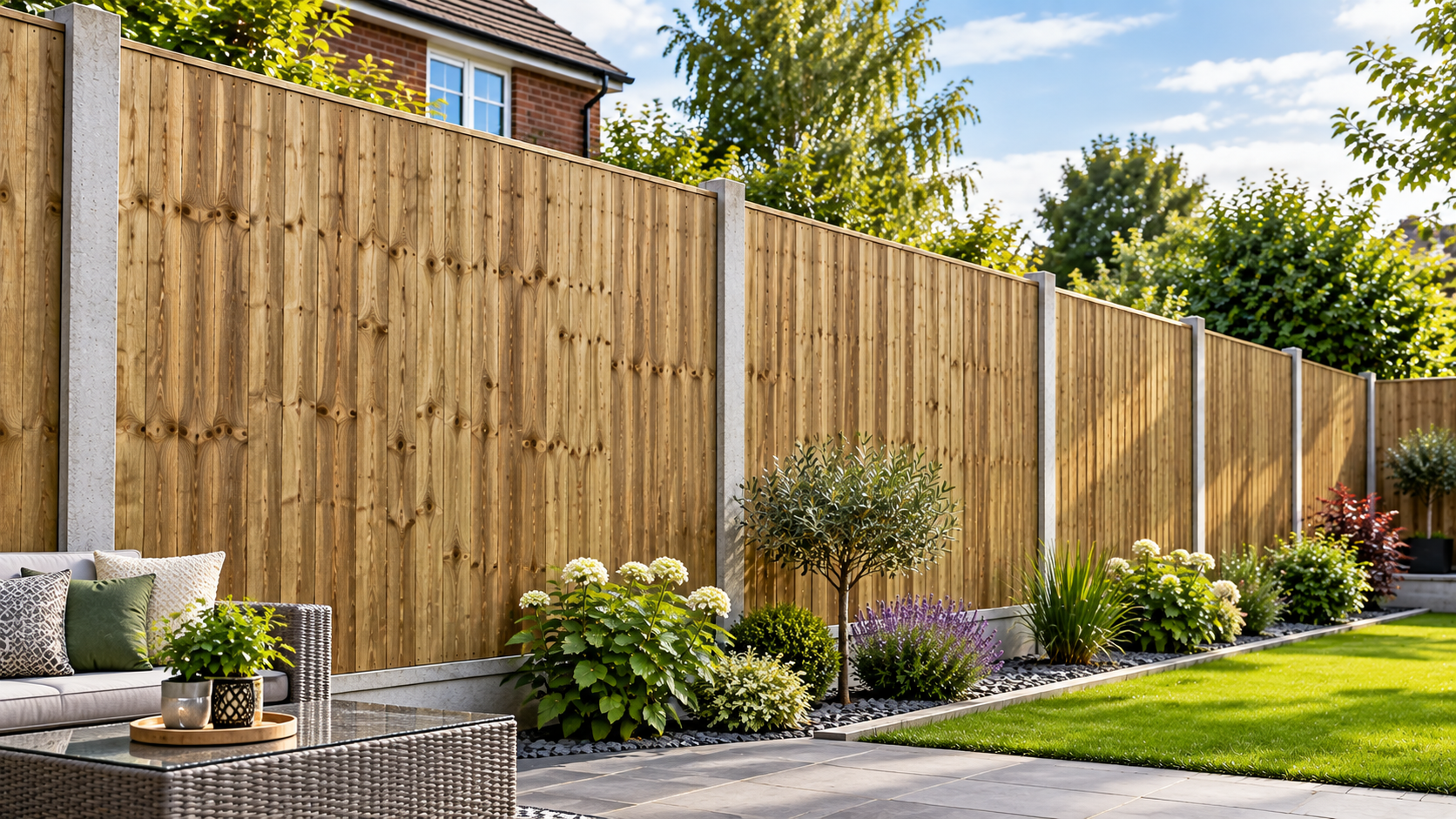 Heavy Duty Featheredge Fence Panels UK providing sturdy timber privacy fencing for a residential garden boundary.