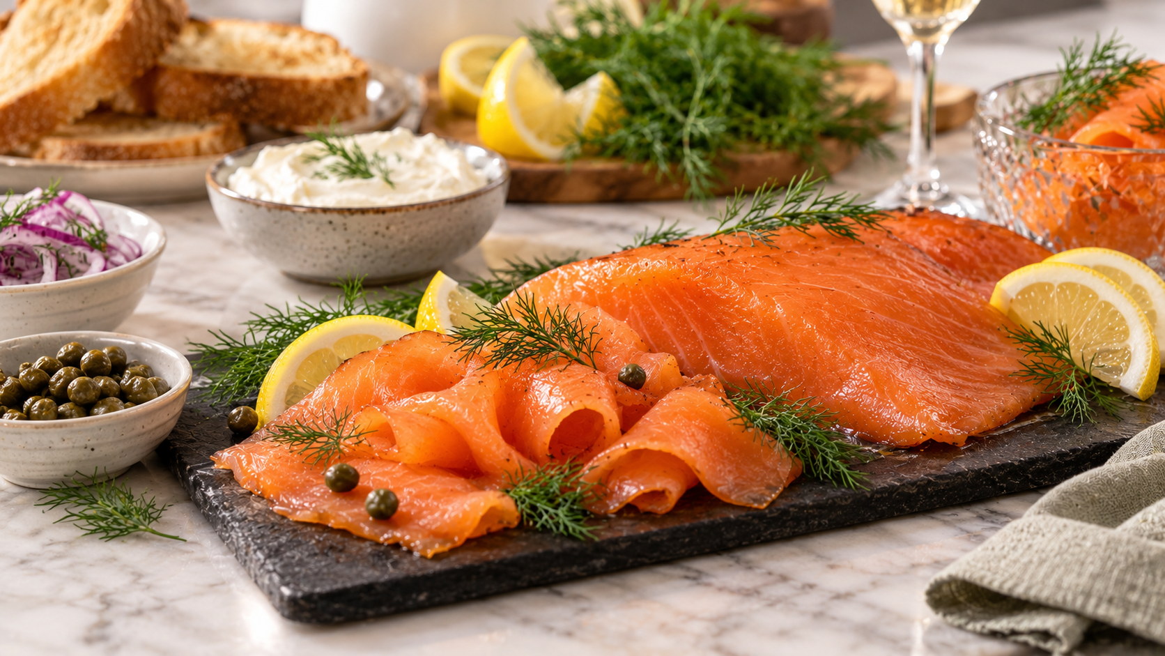 Tsar Nikolai Smoked Salmon fillet with delicate slices, showcasing its natural pink color and premium seafood presentation.