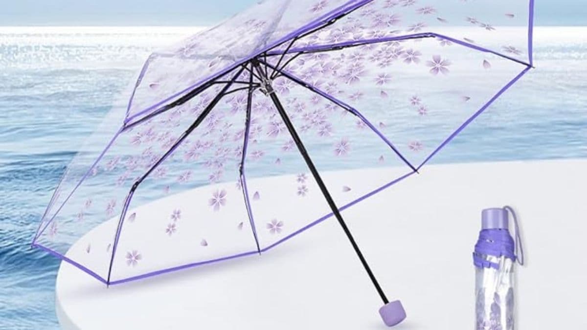 Transparent Cherry Blossom Folding Umbrella: The Perfect Windproof Rain Companion for Women