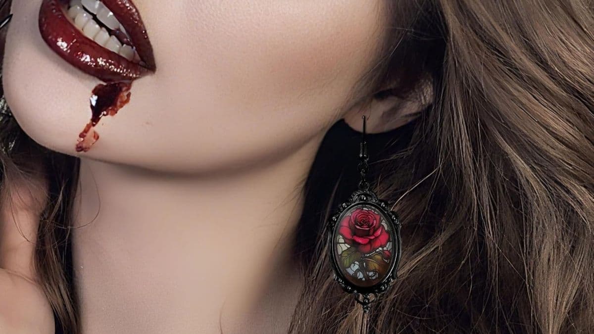 DAYANEY Gothic Red Rose Earrings