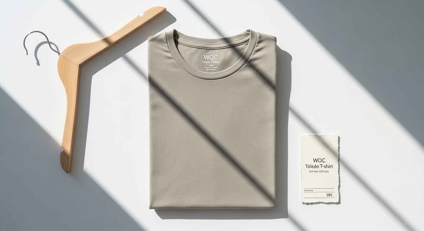 WOC Supima Cotton Toledo T-Shirt in neutral color displayed on model showing premium fabric quality and classic silhouette design