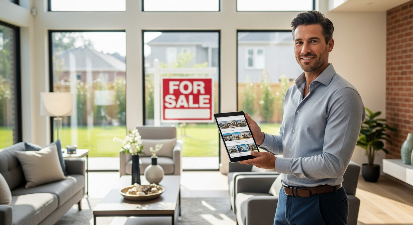 Professional property marketing materials and online estate agent selling tools displayed on computer screen