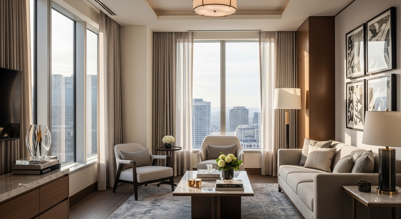 Modern hotel club room with premium bedding, coffee machine, and contemporary amenities