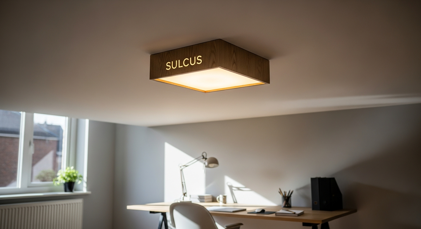 Modern oak LED ceiling lamp with adjustable swivel spots in minimalist Scandinavian design