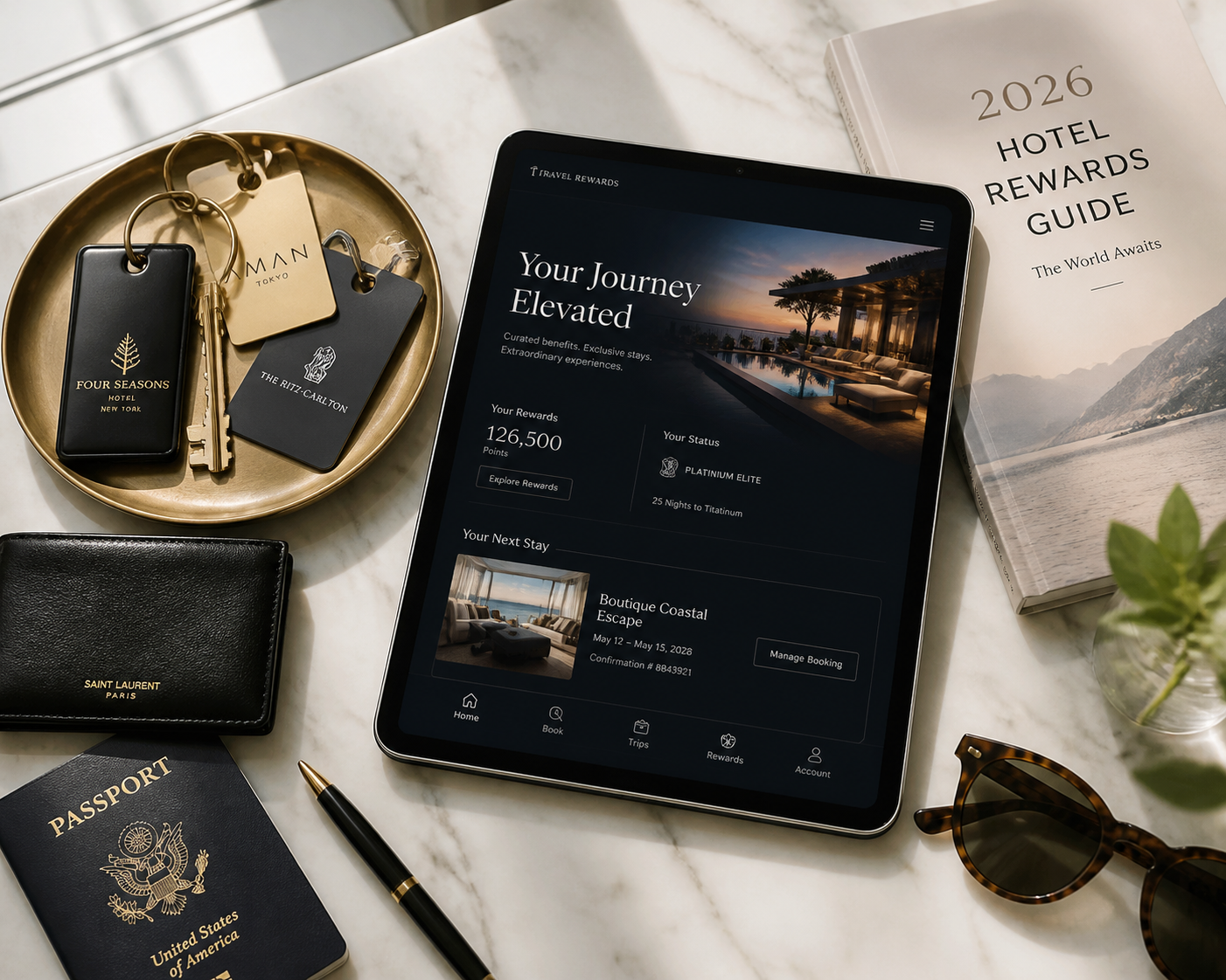Caesars Rewards hotel lobby with group of travelers checking in together