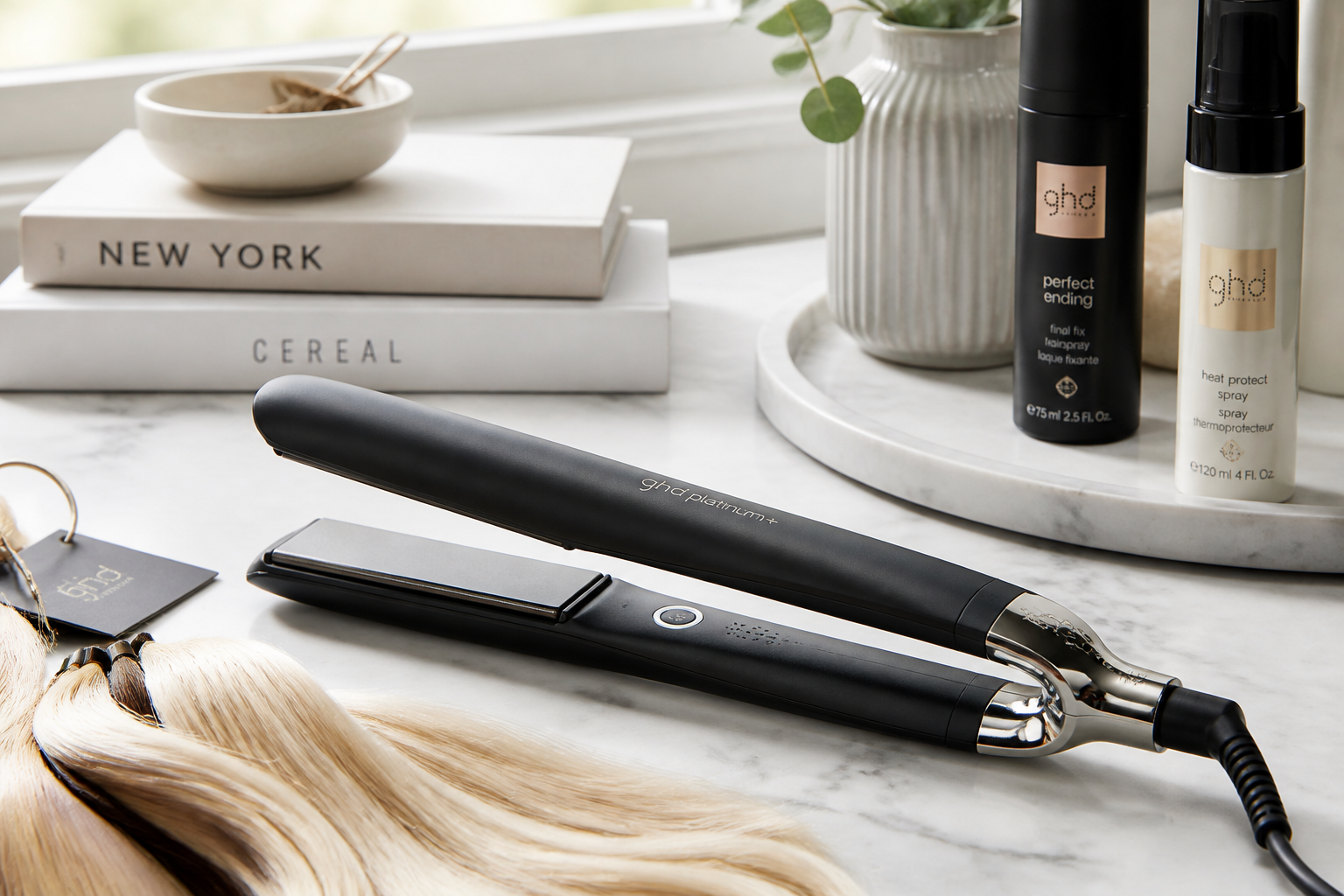 GHD Platinum+ Styler Hair Straightener with ultra-zone technology displayed on white background